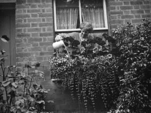 Mrs Annie Longhurst, window box prize winner at Crockenhill. 1938
