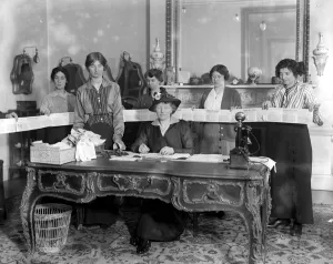 Money Prints: Mrs C. Arthur Pearson collecting 100 miles of pennies for the Queens work fro women fund