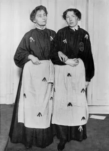 Mrs Emmeline Pankhurst and Miss Christabel Pankhurst in their prison clothes