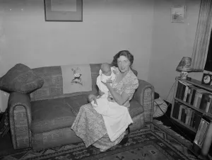 Chair Prints: Mrs Herbert with her twin sons, North Cray, Kent. 1937