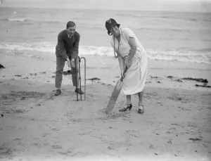 Mrs Hobbs at the wicket. Mrs Hobbs, wife of the famous Surrey cricketer, has