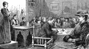 Meeting Prints: Mrs Pankhurst at Home A Conference of the Womens Franchise League, lasting three evenings