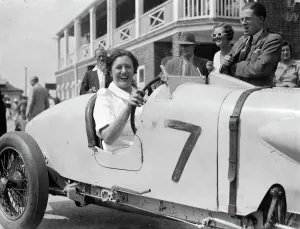 Mrs R H Beeles wife of Mr Eccles Special seen here driving her husbands car in the second race