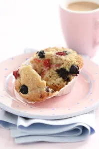 Muffin with raspberries and blackcurrants credit: Marie-Louise Avery / thePictureKitchen