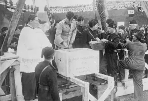 Mussolini spreads. Duce lays foundation stone at Cinema City. Signor Mussolini