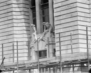 Mysterious Statuary on Londons New County Ball One of the sculptured groups it has