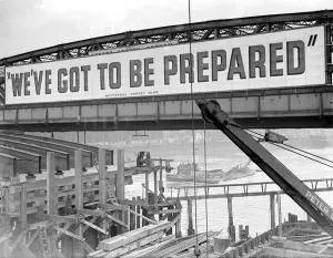 National Service appeal Giant poster on Waterloo Bridge 3 April 1939 National Service appeal Giant poster on Waterloo Bridge 3 April 1939