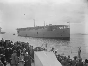 Naval review at Spithead. HMS Argus, the famous seaplane carrier. 25 July 1924