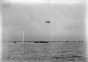 Naval review at Spithead A scouting machine over one of the sbmarines in Porstmouth