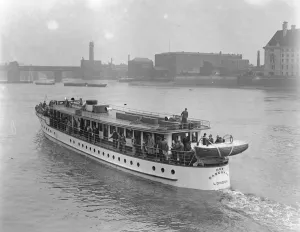 Passenger Prints: New Dagenham the luxary motor boat, starting out on her maiden trip from Westminster