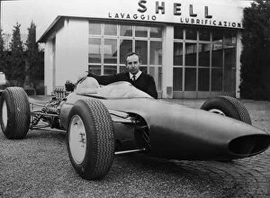 Sign Collection: New Ferrari Formula One. Modena, Italy : British race ace John Surtees poses