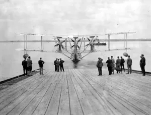The new giant Blackburn flying boats ( Iris III type) at the launch at Brough