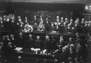The new Lord Chief Justice signing the Roll, Lord Birkenhead the Lord Chancellor