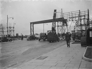Vehicles Prints: A new pedestrian bridge being constructed over the Great West Road in Osterley, London