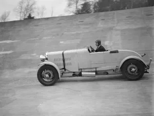 New racing car seen for the first time at Brooklands. A new racing car, the first