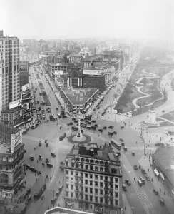 Aerial View Prints: New York City. Columbus Circle from the Fisk building with Central Park on the right