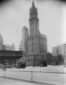 Landmarks Prints: New York Views. The Woolworth and Transportation buildings and the City Hall. 1928