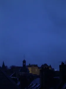 Evening Prints: Night sky at dusk with rooftops, Dieppe, Seine-Maritime, Normandy, France
