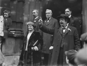 Elderly Prints: Nomination day in Whitechapel Mrs M Holden ( Prohibitionist ) 31 January 1923