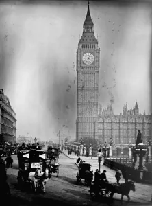 Edwardian Prints: The north end of the Palace of Westminster in London, with Big Ben on full view