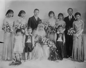 Notable Chinese wedding group. The marriage of Mr Chang Hsueh Tseng to Miss Lucy Tsai