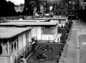 A number of prefabricated houses have been erected at the top of Portland Place