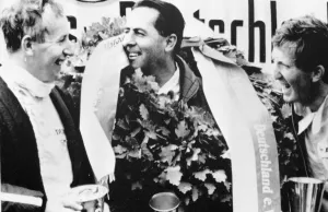 Nurburgring West Germany Jack Brabham chatting with John Surtees and Jochen Rindt