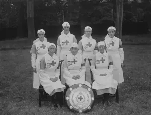 Award Prints: Nurses pose with the Stanley Shield for the British Red Cross Society following