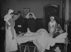 Apron Prints: Nurses of the Voluntary Aid Detachment inspected by the War Office at Sidcup. Nurses
