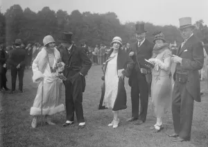 Oaks day at Epsom. A group including the Earl and Countess of Kinnoul