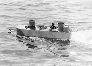 American Prints: The Ocean Tank. A hydroland tank making 14 knots through the water during recent