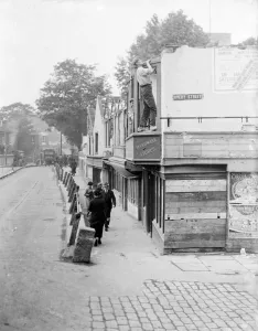An old building being pulled down in Dartford, Kent. 1936