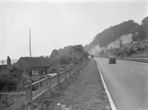 Fence Prints: Old cottages on the hill side in Wrotham, Kent. 1938