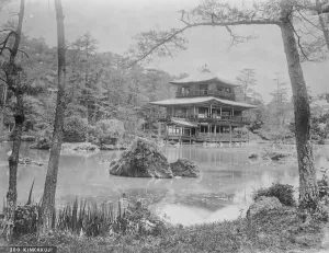 Japanese Prints: The Old Shoguns Temple, called Kinkakuji in Kyoto, Japan April 1922