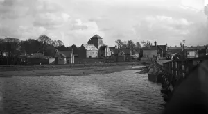 Church Prints: Old Shoreham - by - Sea seen from the old toll bridge over the river Adur. 1931