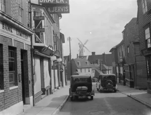 The Old Windmill in Cranbrook, Kent, viewed from the high street. 1938