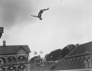 Sportsman Prints: Olympic Games at Antwerp Louis Balach ( America ) competing in fancy diving 24