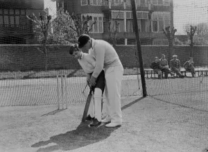 Cricket Pitch Prints: Open-air cricket practice has begun at the Hove ground of the Sussex Cricket club