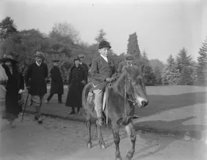 Opening meet of the Eridge hounds at Eridge Castle. Lord Roderic Pratt, the little