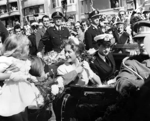 Belgian Prints: Ostend Belgium - Princess Paola and Prince Albert tour the city 14 June 1959
