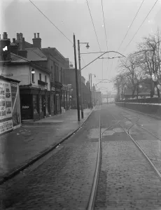 Overhead electrical trolleybus wires. 1937
