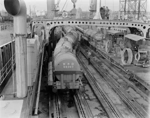 An overview of the Richborough Train Ferry on the east coast of Kent showing steam