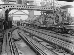 An overview of the Richborough Train Ferry on the east coast of Kent showing steam