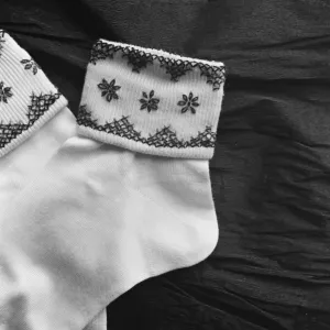 Embroidery Prints: A pair of ankle socks. 1938