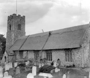 Church Prints: Pakefield Church near Lowestoft the only double ridged thatched church in the country