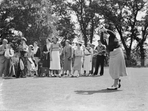 Pam Barton in play in the womens international golf match. Britain met France in