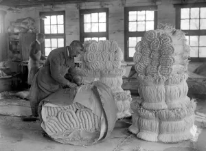 Panama Hat making at Messrs I. Cambis at Boreham Wood, Elstree. Skins of plait