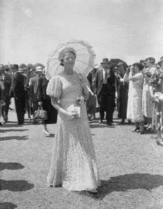 Under a Parasol At Ascot. Ascot, on Royal Hunt Cup day, favoured with even better