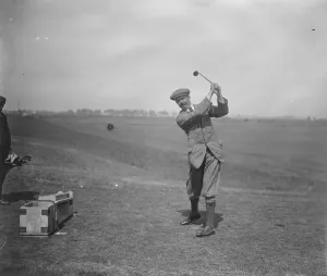 Golf Prints: Parliamentary golf at Sandwich, Kent Mr Angus Hambro, M P driving 12 June 1920