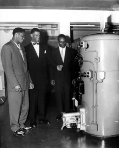 Fifties Prints: A party of West indians who have settled in this country visit the building centre